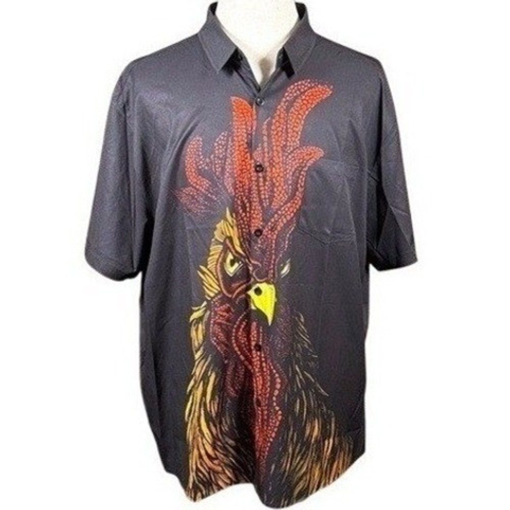 Hardaddy‎ Shirt Mens 3XL Graphic Dark Gray Rooster Button Down NEW